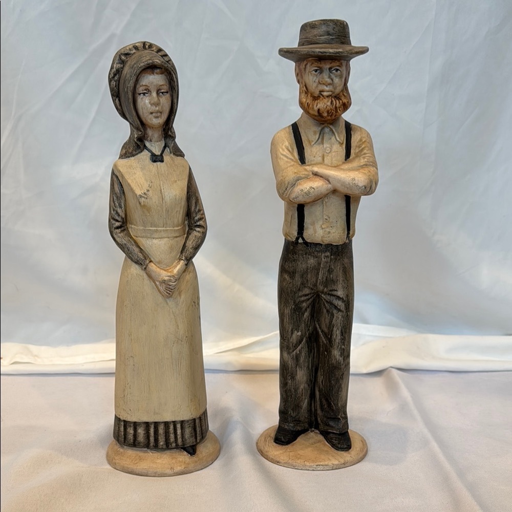 Vintage Hand Painted Ceramic Amish Man & Woman Figurines 11” Tall